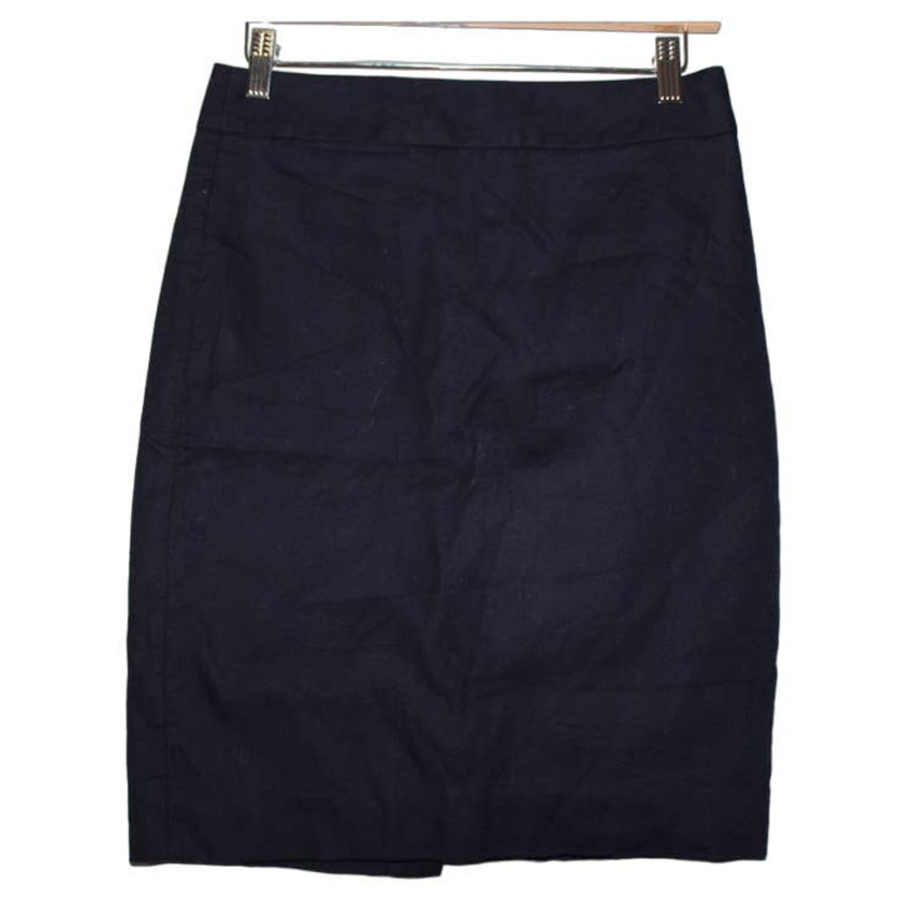 Women's J. Crew B9335 Navy Blue Cotton Dress Pull On Zip Up Pencil Skirt Size 0